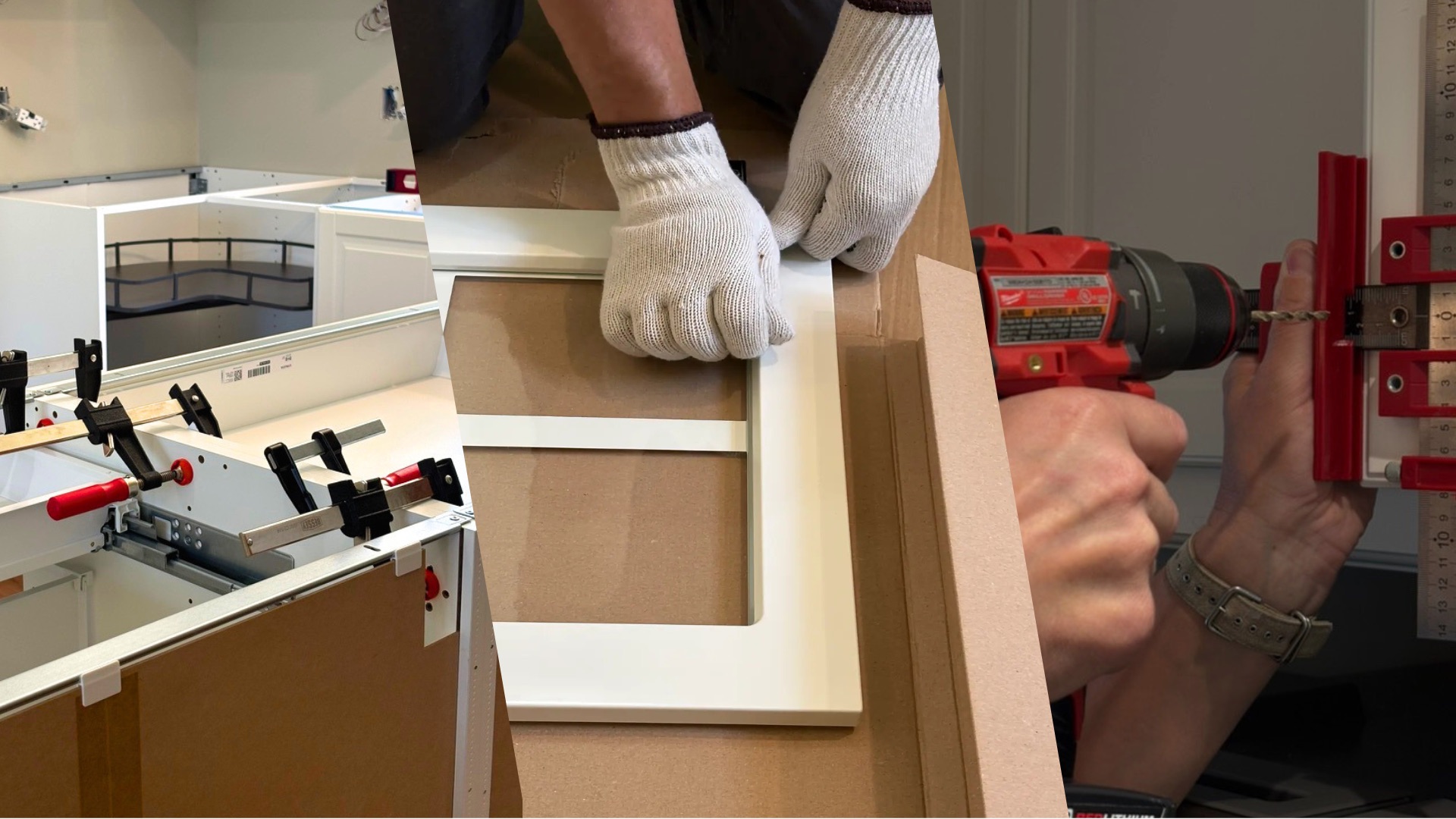 White IKEA kitchen cabinets during installation in a Moncton home